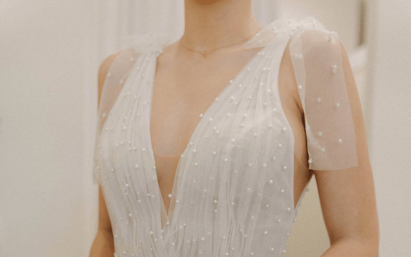 Beaded Tulle Wedding Dress with Sheer Cap Sleeves