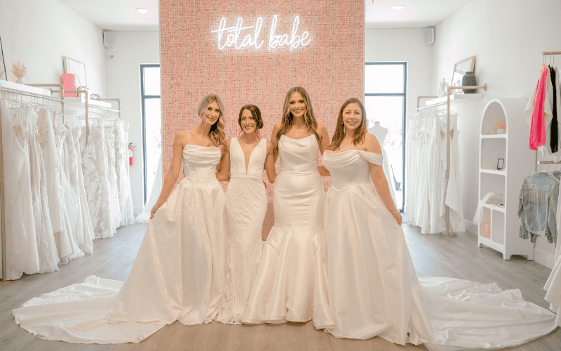 Brides in Satin Wedding Dresses at Babe Bridal Boutique