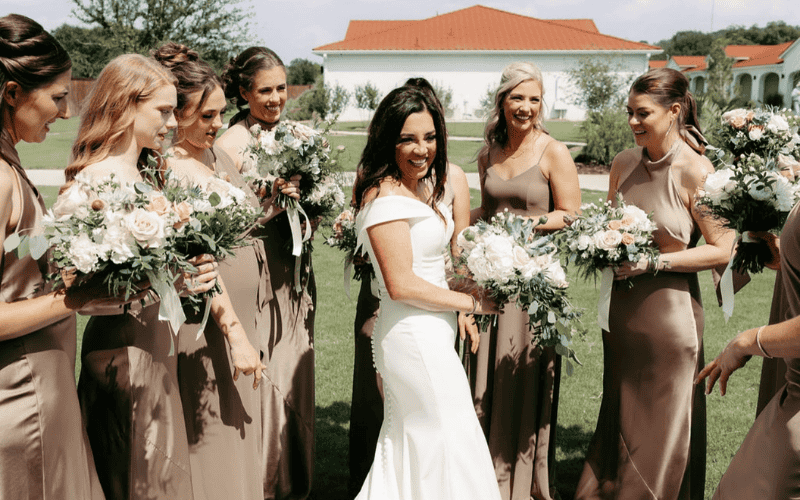 bride wearing a soft off shoulder second wedding dress