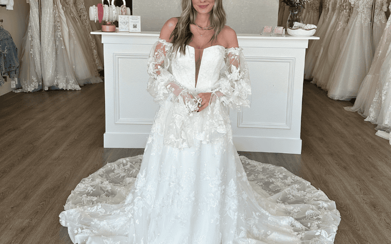 bride at babe bridal boutique wearing ball gown wedding dress
