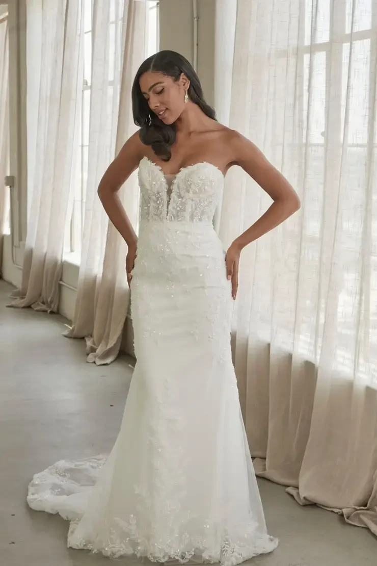 Strapless Fitted Lace Wedding Dress with Sheer Bodice Dallas Texas