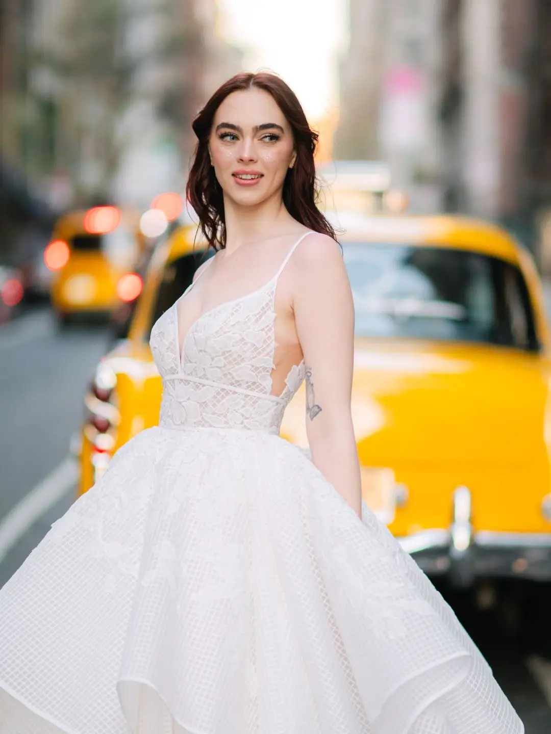 Model wearing a Hailey Paige gown