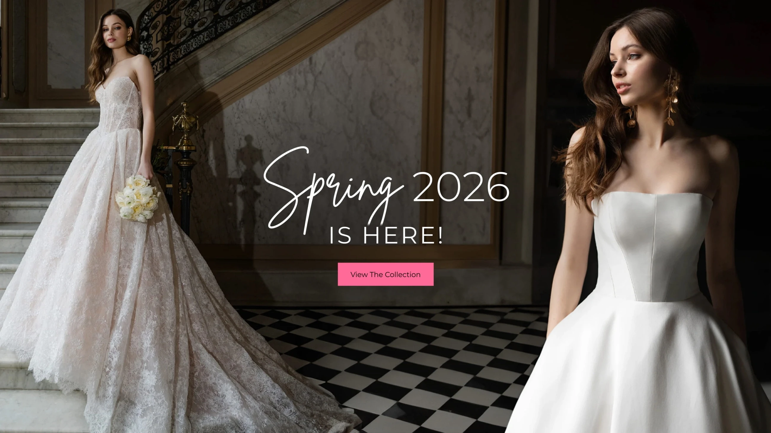 Models wearing Abella Bridal Dresses, Spring 2026 desktop banner