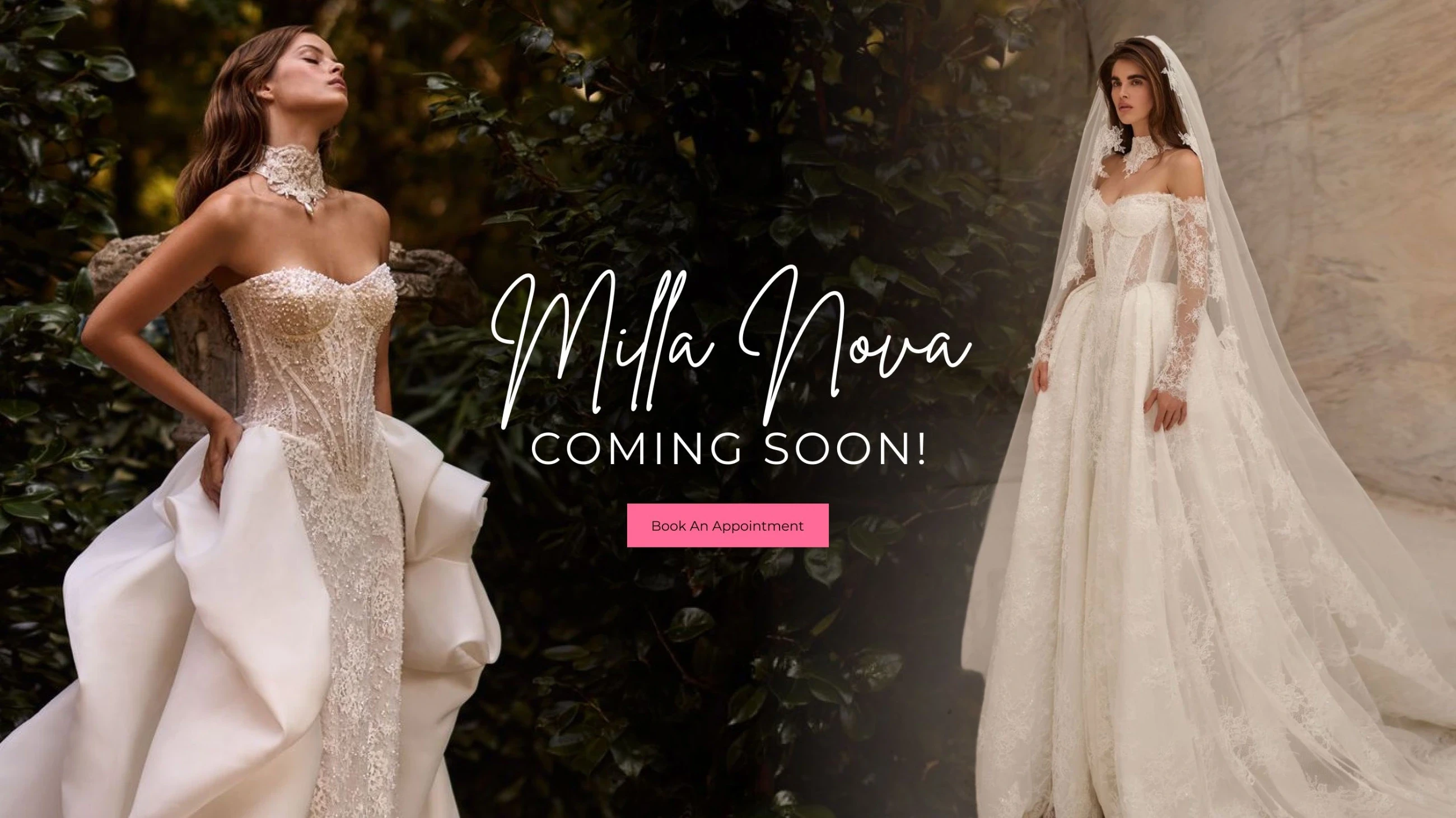 Models wearing Milla Nova bridal dresses, desktop banner