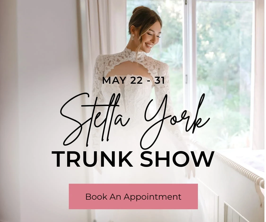 Model wearing Stella York bridal dress, Stella York Trunk Show mobile banner